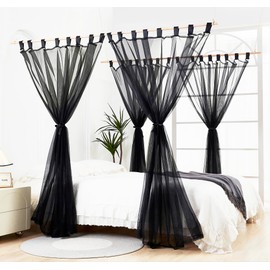 Mengersi Canopy Bed Curtains with Poles for King,Queen,Full and Twin Bed, Bed Canopy Drapes Sheer Curtains for Girls Adults Bedroom Decoration (Black)