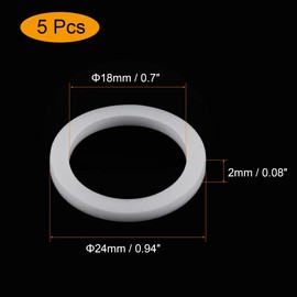 sourcing map PTFE Flat Washers 24mm OD 18mm ID 2mm Thick Flange Gasket, White Pack of 5