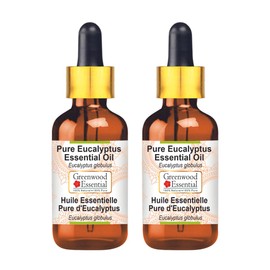 Greenwood Essential Pure Eucalyptus Essential Oil (Eucalyptus Globulus) with Glass Dropper Natural Therapeutic Quality Steam Distilled (Pack of Two) 100 ml x 2 (6.76 oz)