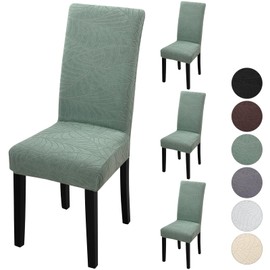 Fuloon Chair Covers for Dining Room 4 Pack, Solid Stretch Dining Chair Covers, Washable Kitchen Slip Covers, Jacquard Parson Chair Covers Set of 4(Leaf Jacquard Green, 4 Pack)