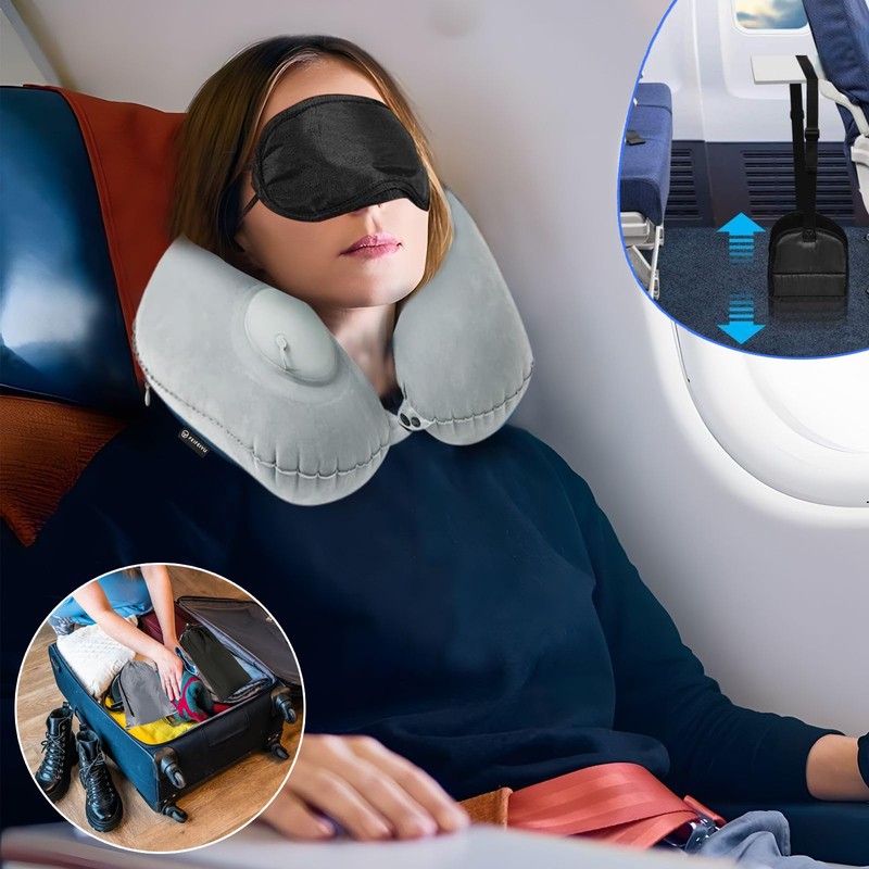 VireEyU Travel Set: Airplane Footrest & Neck Pillow - Height