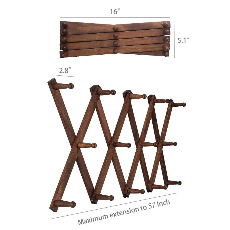 FixtureDisplays Accordion Wallmount Hat Hanger, Expandable Purse Coat Backpack Rack