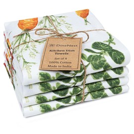 DineNest Kitchen Dish Towels 100% Cotton - 16x24 Inch Set of 4, Highly Absorbent Soft Durable Washable Dish Cloths for Drying & Cleaning - Spring Summer Dish Towels for Kitchen & Home