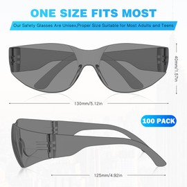 WFEANG Clear Safety Glasses 100 Pair Protective Eyewear for Men Women, ANSI Z87.1 Scratch & Impact Resistant Eye Protection for Work, Lab, Construction (Grey-100pack)