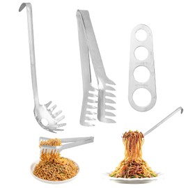 3 Pieces Spaghetti Spoon, Pasta Spoon Set, Stainless Steel Spaghetti Tongs, Pasta Measure Tool, Food Tong, Serving Tools, Silver