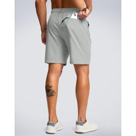Men's Hiking Shorts 7" Lightewight Casual Shorts for Men Quick Dry Stretch Golf Shorts with 3 Zipper Pockets Summer(Bright Gray,L)