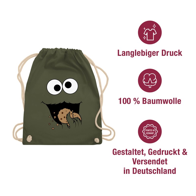 Turnbeutel Rucksack - Keks-Monster - Unisize - Olivgrün - koelner