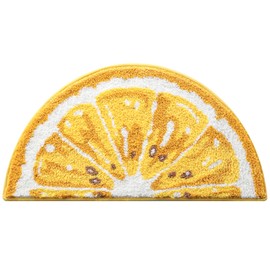 Cute Lemon Rug Half Circle Bath Mat 16x30 Inch, Soft and Absorbent Tufted Fruit Bath Mat Non Slip Washable, Lemon Decor for Bathroom Kitchen Bedroom