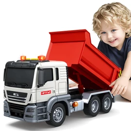Bstoyder Kids Toys for 3 4 5 6 7 8 Years Old Boys, Large Dump Truck Toy with Lights, Sounds, Red Toddler Friction Powered Truck Vehicle Toy for Boys Girls Birthday Gifts