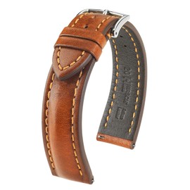 HIRSCH Men's Watch Strap Cowhide Leather Model Lucca 22 mm Golden Brown, Strap.