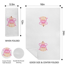 EKGJW Coquette Fall Pink Bow Pumpkin Kitchen Towels, 16x24 Inches, Pink Bow & Pumpkin Design, Multipurpose, Highly Absorbent, Fall Home Decor