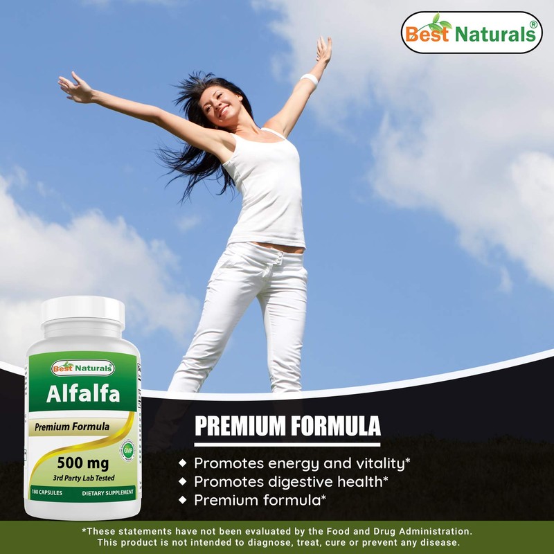Best Naturals Alfalfa Green Super Food 500 mg 180 Capsules