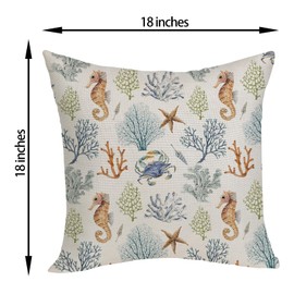 Summer Coastal Pillow Covers 18x18 Pack of 2 Ocean Themed Sea Horse Starfish Coral Throw Pillow Covers Outdoor Decoration,Holiday Decor Beach Nautical Decorative Cushion Case for Couch Sofa
