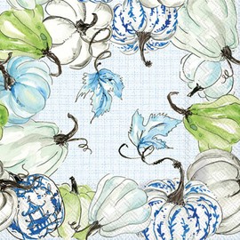 IHR Ideal Home Range Party Napkins Disposable 3-Ply Paper Lunch Napkin Pack, 6.5" x 6.5", Chinoiserie Stacked Pumpkins, 20-Count
