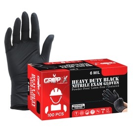 London Labs Heavy Duty Black Nitrile Exam Gloves 6Mil Disposable Industrial Powder & Latex Free (100, X-Large)