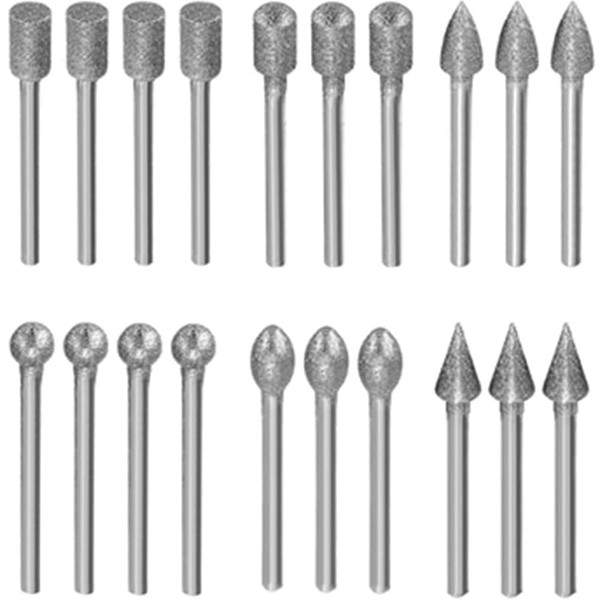 Set of 20 Electrodeposited Diamond Bits, Diamond Mounting Points, Cylindrical Shank, Cylinder Shape, Mounting Points, Tips, Polishing Bits, Grinding Tools, Diamond Bars, Grinding Tools, For Polishing Finishing, Grinding Wheels, Rotary Bars, Tungsten Stee