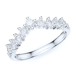 PRSTANI Solid Sterling Silver Slight V Shaped Curved Claws Set Simulated Diamond Matching Ring Wedding Band (5.5)