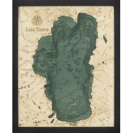 Lake Tahoe 3-D Nautical Wood Chart, 16" x 20"