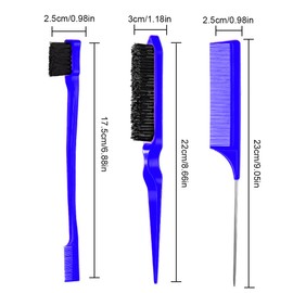 LEEQ 3 Piece Toupee Brush Set with Double Edge Brush and Comb, Bristle Hair Brush and Grooming Edge Brush, as well as Durable Rat Tail Comb for Hairdressers, Women, Babies and Kids (Blue)