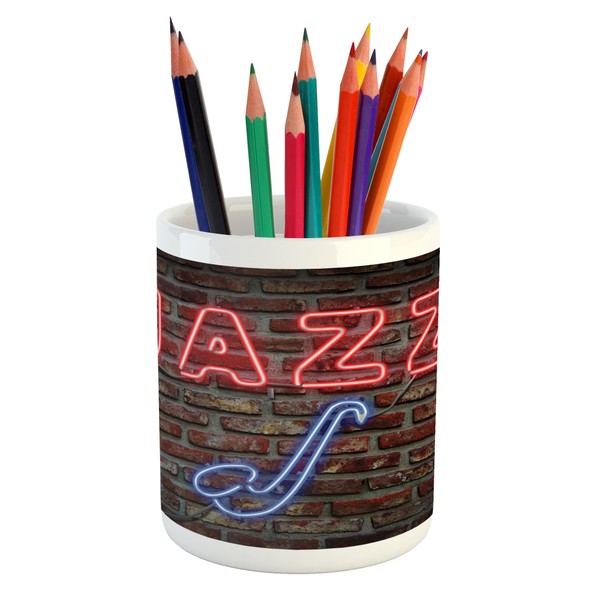 Ambesonne Music Pencil Pen Holder, Image of Alluring Neon All