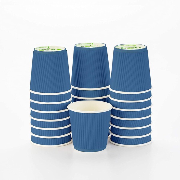 Disposable Paper Hot Cups - 500ct - Hot Beverage Cups, Paper Tea Cup - 4 oz - Midnight Blue - Ripple Wall, No Need For Sleeves - Insulated - Wholesale - Takeout Coffee Cup - Restaurantware
