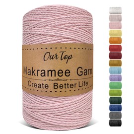 OurTop Premium Macrame Yarn Blush, 2 mm x 500 m Macrame Cord, Macrame Cord, Yarn for DIY Crafts, Weaving Decoration, Hanging Plant Hanger