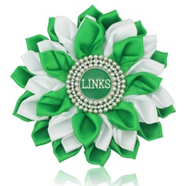 Greek Sorority Paraphernalia Gift Sorority Brooch Pin for Women White & Green Satin 5.5" Pearl Flower Pin (L-Flower Pin)