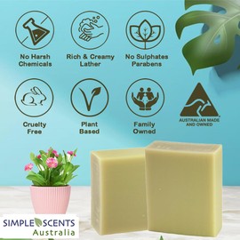 Simple Scents Australia French Pear Scented Natural Soap Bars (6 Bars), 3.5oz Moisturizing French Triple Milled Soap Bars Enriched with Shea Butter - Pure Plant Oil Bath & Body Soap Bars