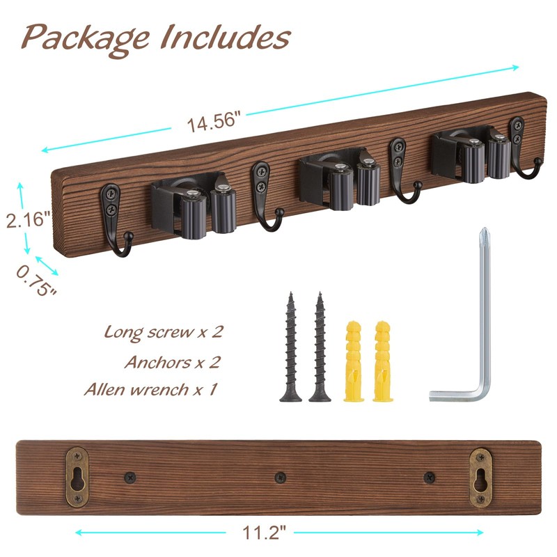 OUTNILI 2 Pack Mop Broom Holder Wall Mount with 3
