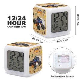XUWU Truck Alarm Clock for Kids Boy Girl 7 LED Color Changing Wake Up Clock Home Decor Bedroom Digital with Temperature Display