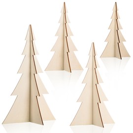 AWIZOM 4 Pcs Wooden Christmas Tree Crafts Unfinished Wood Christmas Tree Signs 3D Christmas Tree Table Centerpieces Decor for Xmas Holiday Home Farmhouse Fireplace Tabletop Mantel Shelf Decor,4 Size