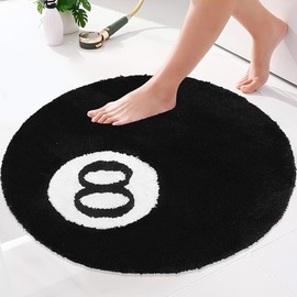 Lotvic 8 Ball Rug, 60cm Circle Rug, Black Round Tufting Soft Rug, Anti-Slip Flocking Floor Mat, Washable Aesthetic Billiard Ball Carpet, Cool 8 Ball Rugs for Bedroom Living Room Bathroom Decoration