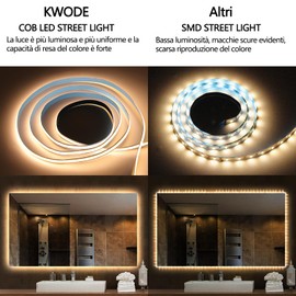 KWODE COB LED Strip 3000 K Warm White, 5 m 320 LEDs/M Dimmable COB LED Strip, 12 V DC Flexible Light Strip CRI 90+ for Living Room Bedroom Kitchen DIY Decoration (without Power and Remote Control)