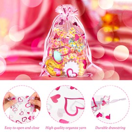 Shappy 100 Pieces Heart Organza Bags with Drawstring Jewelry Pouch Bags Candy Cookies Packaging Bags for Mother's Day Birthday Wedding Festival Party Favor Supply (Red, Rose Red,2.8 x 3.5 Inch)