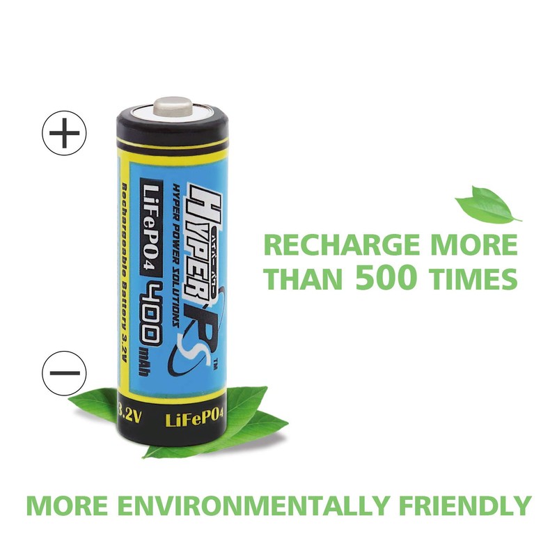 HyperPS (2-Pack) 3.2V LiFePo4 14430 (14 x 43mm) 400mAh Rechargeable
