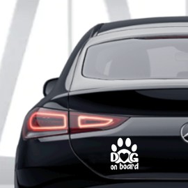 Pubblimania Dog On Board Sticker Car Motorcycle Helmet Glass Furniture Sticker (White)