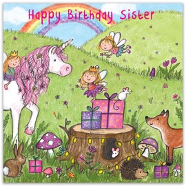 Twizler Happy Birthday Card For Sister with Magical Unicorn – Sister Birthday Card – Childrens Birthday Card – Girls Birthday Card – Birthday Card For Sister - Sister Gifts