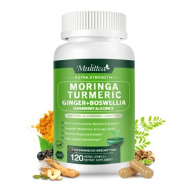 Moringa Capsules Organic 1000mg, 7-in-1 Superfood with Turmeric, Ginger, Elderberry, Licorice & Boswellia - Support Immune, Skin, Gut & Antioxidant-Non-GMO, GMP, 120 Vegan Capsules, 2 Months Supply