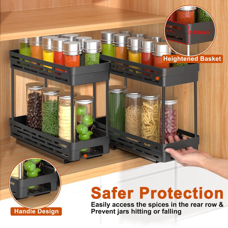 Spice Rack Organizer for Cabinet, 2 Pack Pull Out Spice