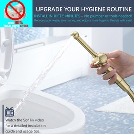 SonTiy Handheld Bidet Toilet Sprayer, Brass Cloth Diaper Sprayer Hand Held Bidet Attachment Jet Spray for Toilet with Backflow Preventer, 59" PVC Shower Hose and Shut Off Valve, Brushed Gold