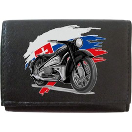 Biker Classic Vintage Motorbike Motorcycle Slovakia Flag Mens Key Wallet Gift Box KLASSEK Brand Real Black Leather 6 Clips with Zip Pocket