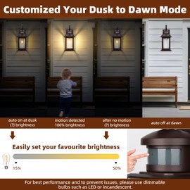 Roravilila Motion Sensor Outdoor Lights Dusk to Dawn Bronze 2-Pack, 16 Inch Aluminum Anti-Rust Exterior Light Fixtures Large Front Door Porch Lights Brown Outdoor Sconces Wall Mounted House Lights