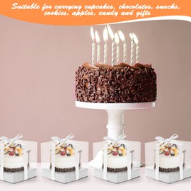 Anglecai 12 Pack Clear Plastic Cupcake Boxes, 3.5 Inch Silver Single Cupcake Containers Disposable Individual Cupcake Carrier Holder Box with Inserts and Ribbon Clear Boxes for Cupcakes (Silver)