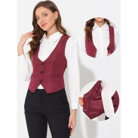 Allegra K Women's Mothers Day Costumes Vintage Waistcoat Button Up Steampunk Jacquard Sleeveless Suit Vest Waistcoats Burgundy S