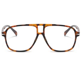 Long Keeper Retro Pilot Sunglasses Aviator Glasses Men Women Vintage Sunglasses Pilot 70s Classic Square Aviator Glasses with UV400 Protection 56 mm, Leopard frame - transparent lens