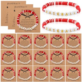 Lunmon 20 Sets Baseball Bracelets Sports Gifts Baseball Clay Beaded Bracelet with Inspirational Cards Sports Party Favors Gifts for Lovers Team Players