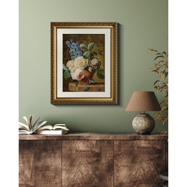 VIYYIEA Gold Framed Wall Art Canvas Print Home Decor Vintage Floral Wall Decor Flower Bathroom Art Decor Aesthetic Room Decor Oil Painting Retro Plants Still Life Wall Pictures Bedroom Gifts 13x16in
