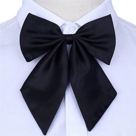 AKOAK Adjustable Pre-tied Bow Tie Solid Color Bowties for Women ties,Black