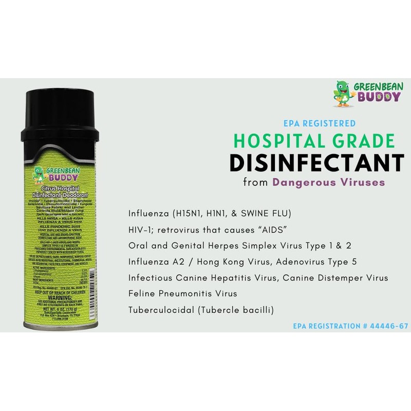 Green Bean Buddy Hospital Grade Disinfectant Flu Spray, Tubercilocidal, Herpes