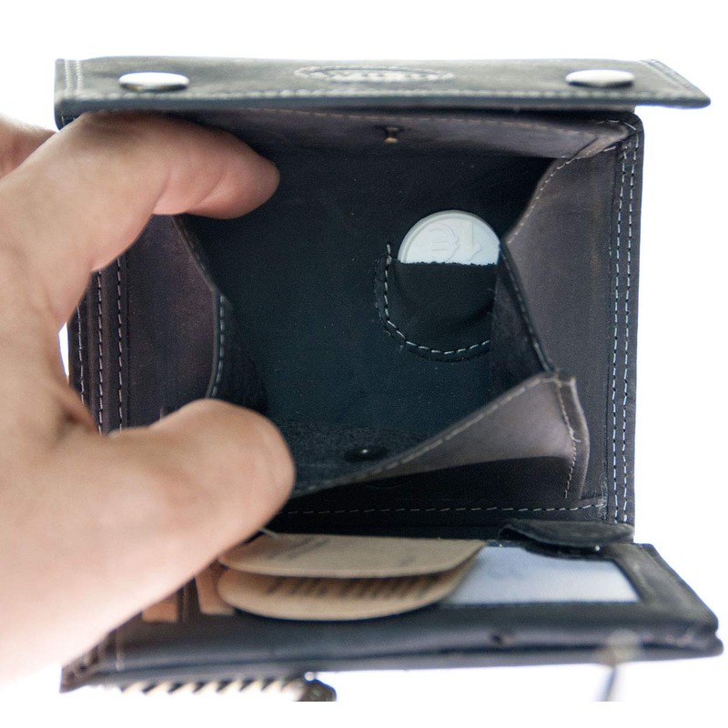 Biker's Leather Wallet Wallet Grey - with Coin Pocket and